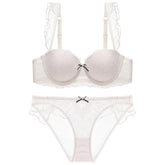 Conjunto de bralette de encaje transparente con sujetador acolchado y ribete de encaje